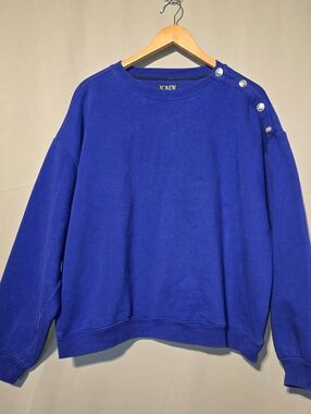 J. Crew Vintage Women's Cobalt Blue Crewneck Sweatshirt with Shoulder Buttons